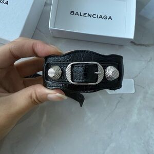 Balenciaga (NEVER WORN) Black Leather Cuff with Silver Buckle